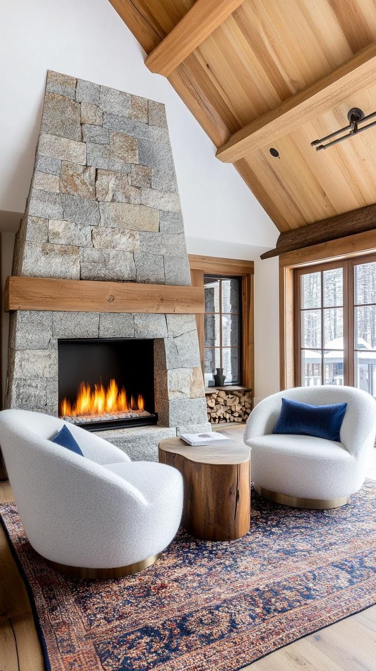 16. Stone and Timber Seating Around the Fireplace - photo 3
