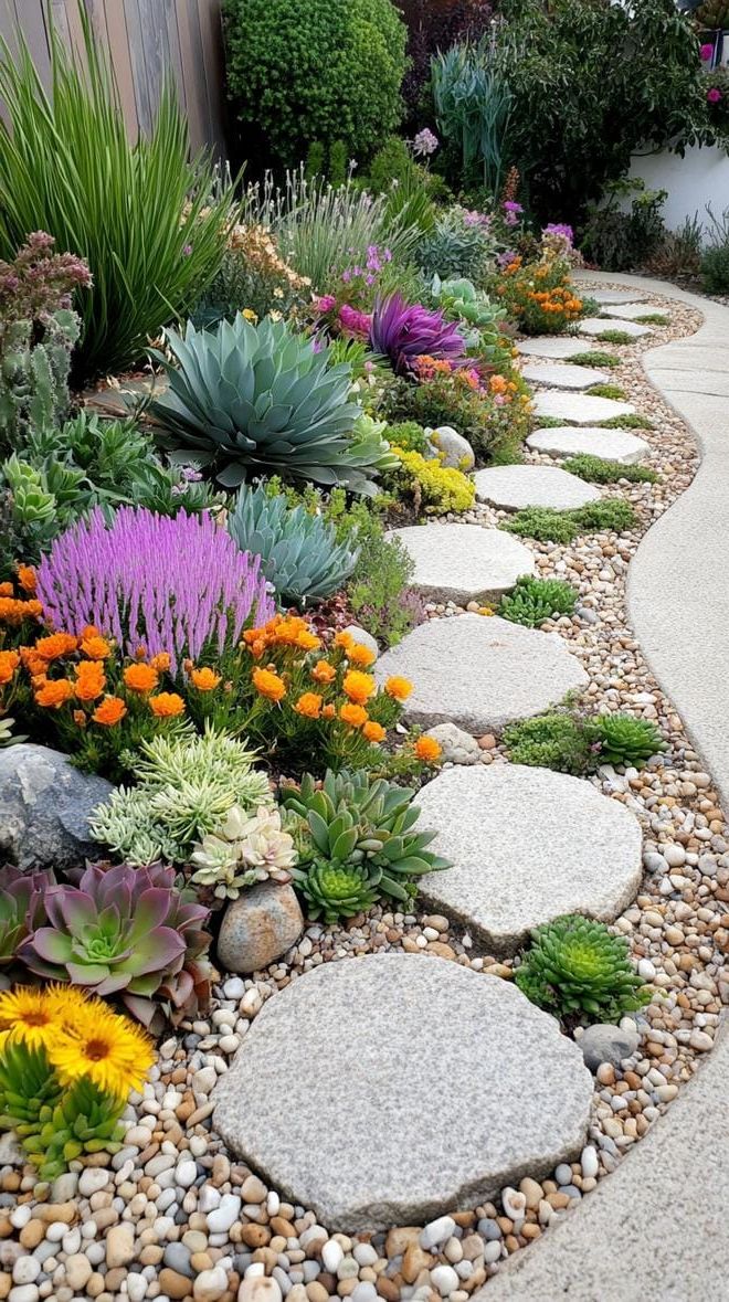 7. Stepping Stones Through Blooming Flower Beds