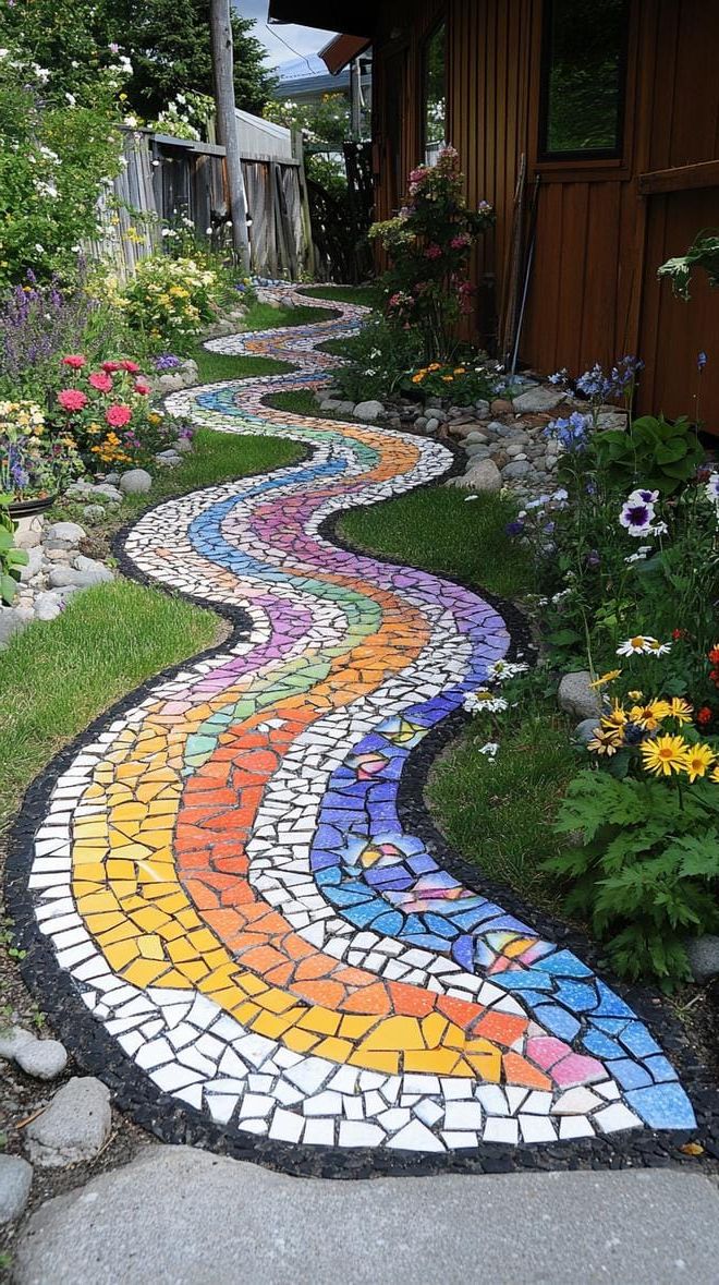 8. Bright Rainbow Mosaic Stepping Stones - photo 2
