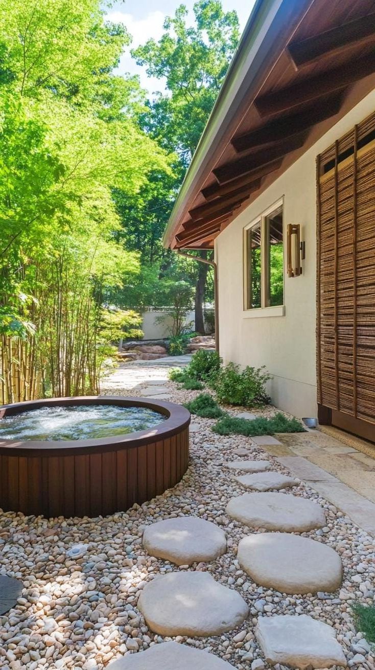 11. Japanese-inspired wood and rock hot tub setup - photo 4