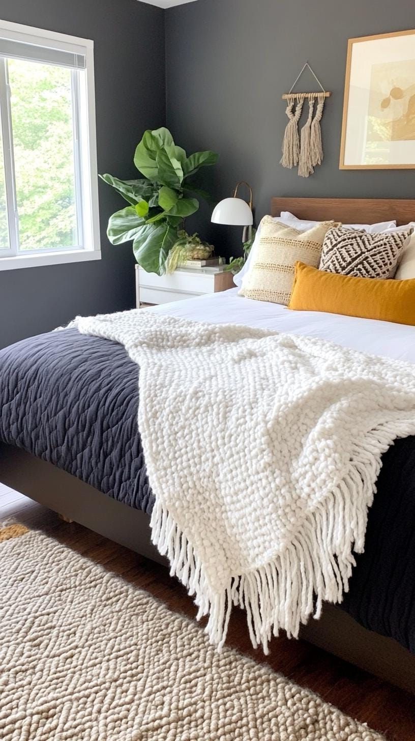19. A Snowy Blanket Draped Over A Dark Bed