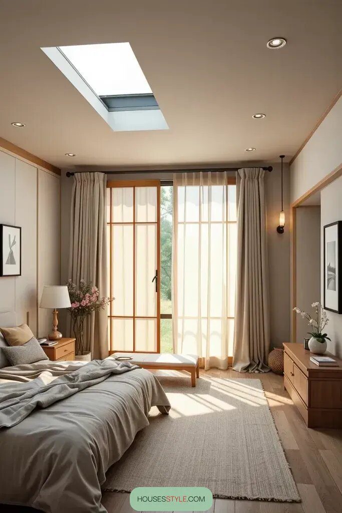 Shoji Screens Paired with Scandinavian Curtains