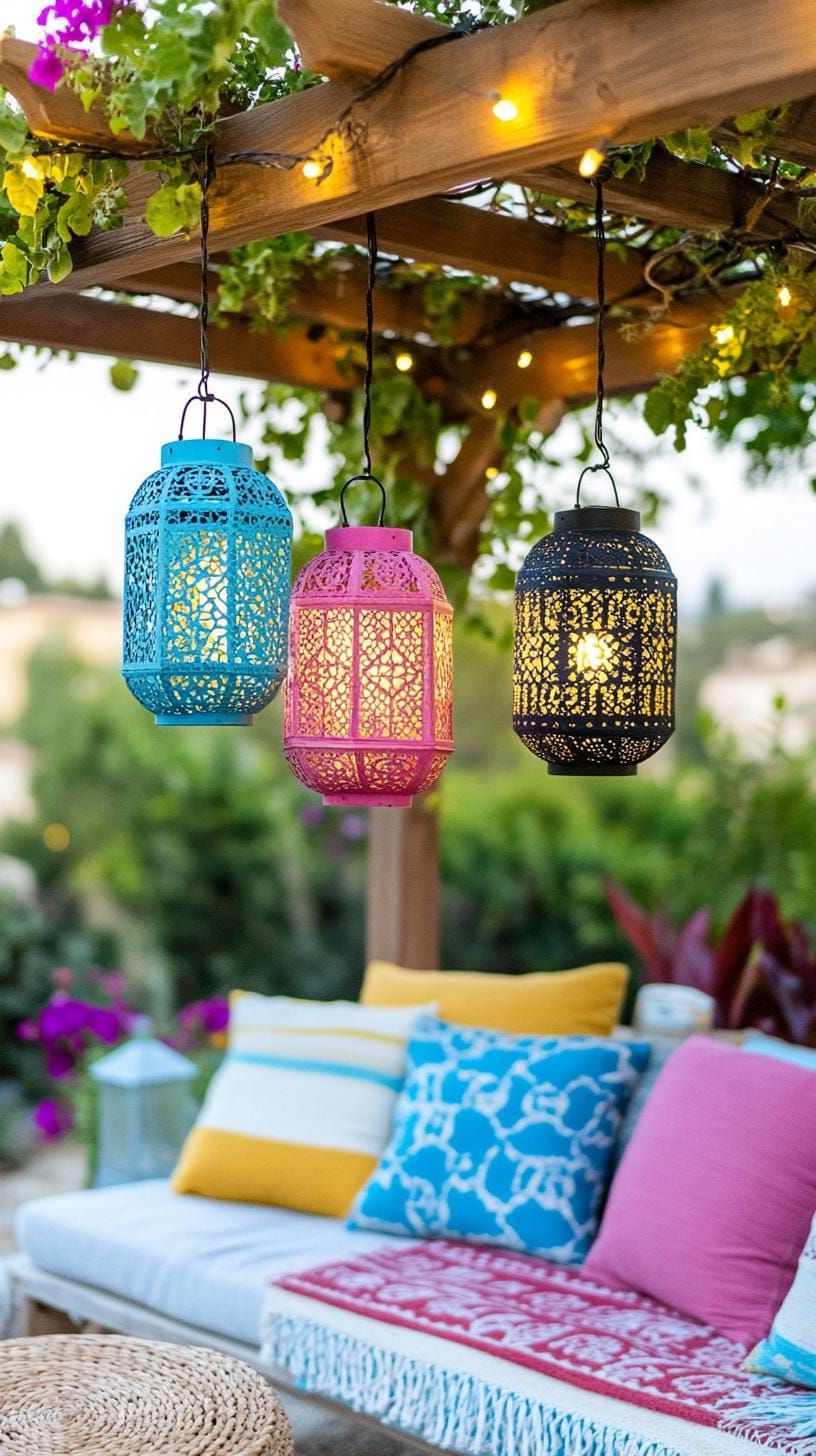 20. Pergola Patio with Layered Hanging Lanterns - photo 2