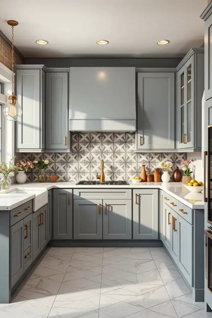 Bold Patterned Backsplashes with Gray Cabinets
