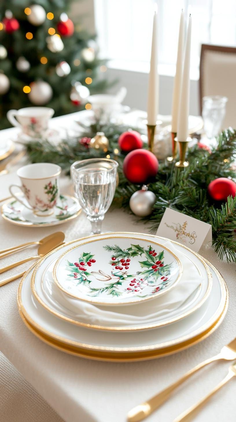 14. Refined Table with Gold Chargers and Vintage Ornaments