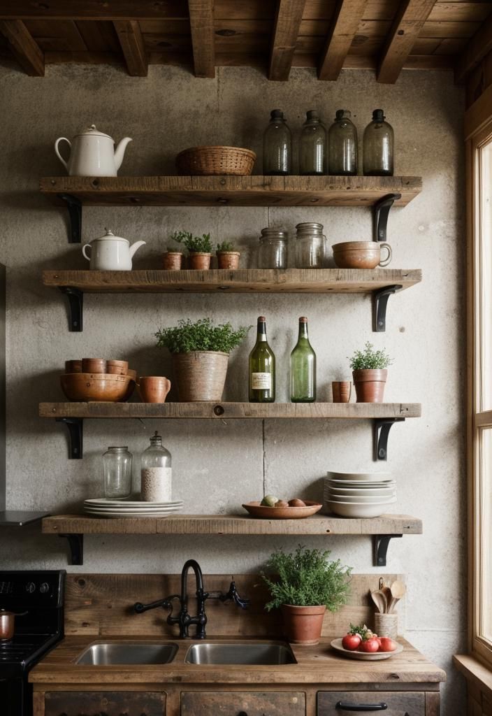 9. Rustic Open Shelving Ideas