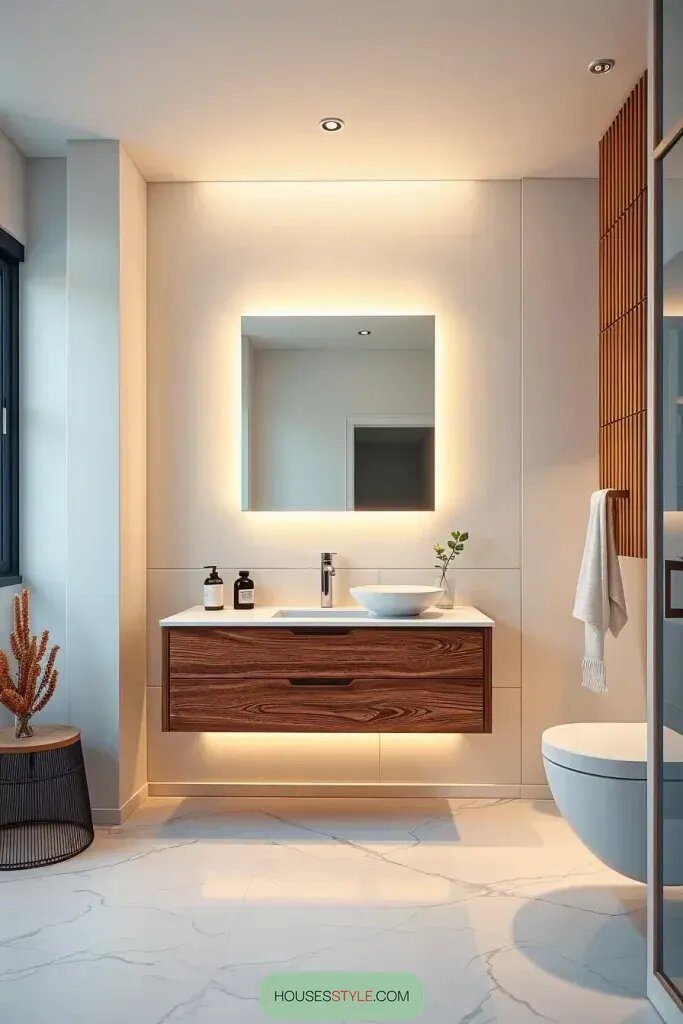 Floating Vanities With Undermount Lighting