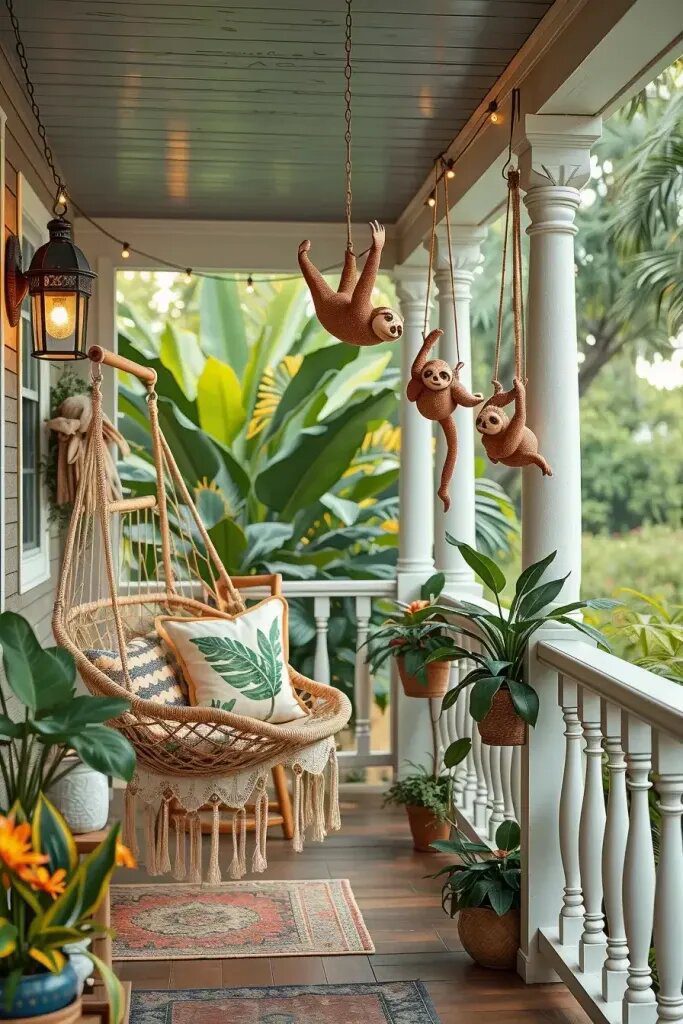 Sleepy Sloth Figurines Resting on Railings