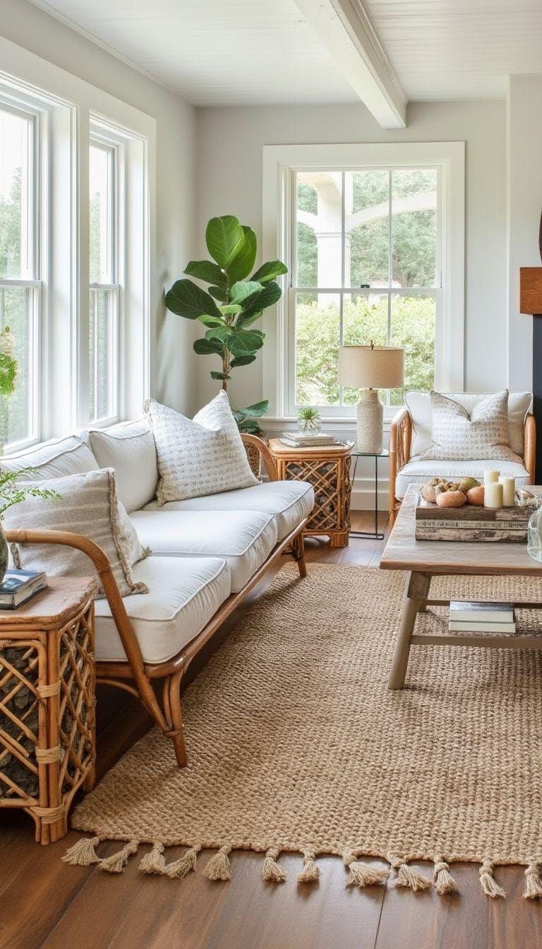 2. Jute Rugs and Rattan for Beachy Texture