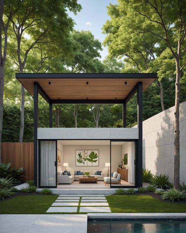 Minimalist Cabana with Sliding Glass Doors