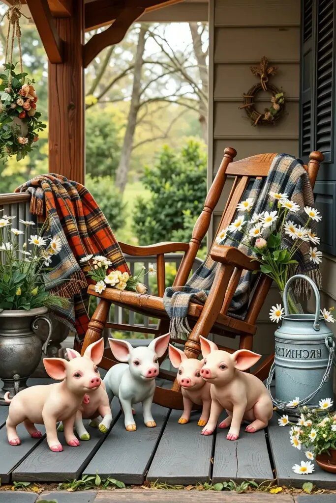 Piglet Figurines with Painted Hooves