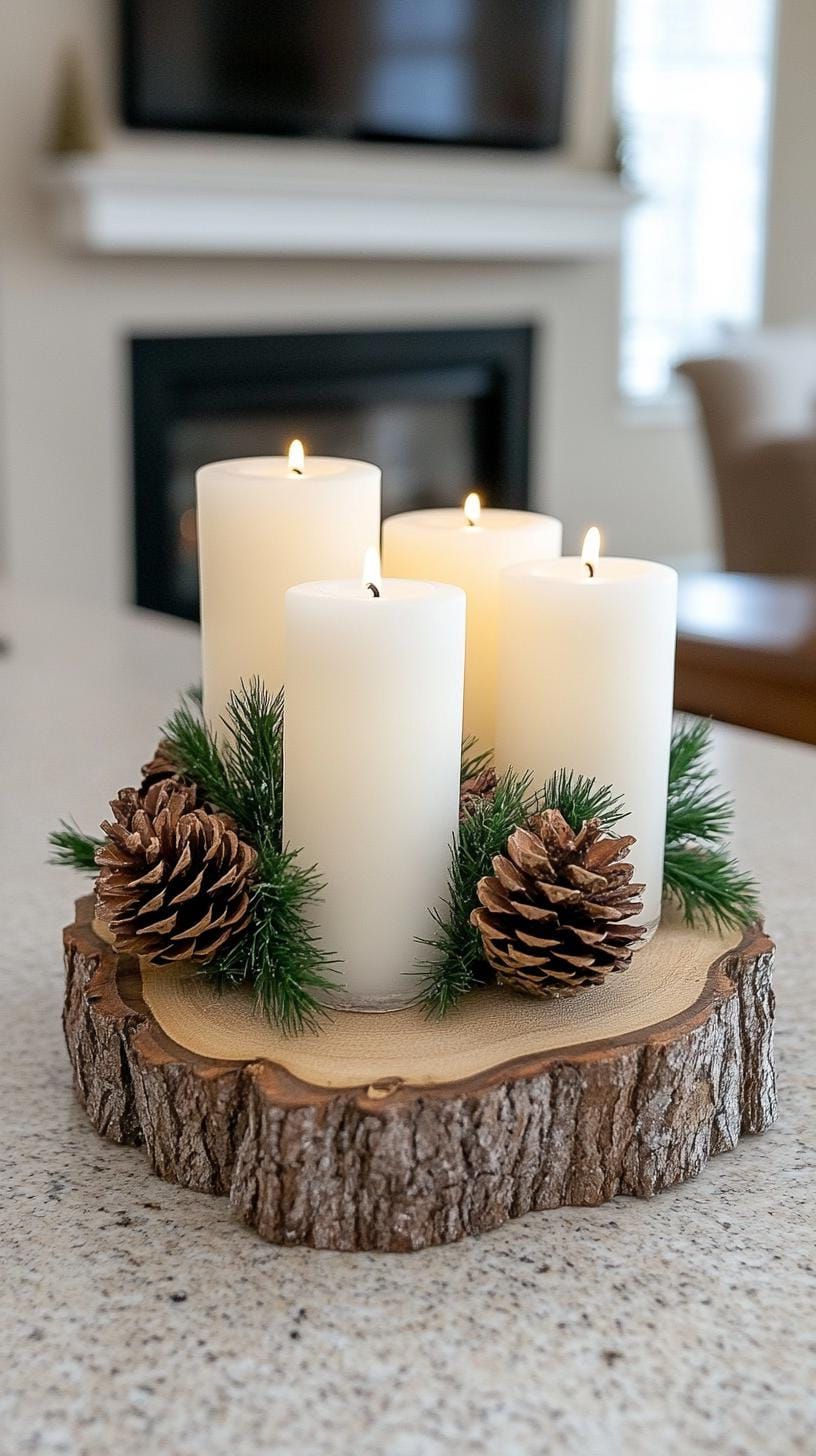 20. Winter centerpieces with pinecones and candles