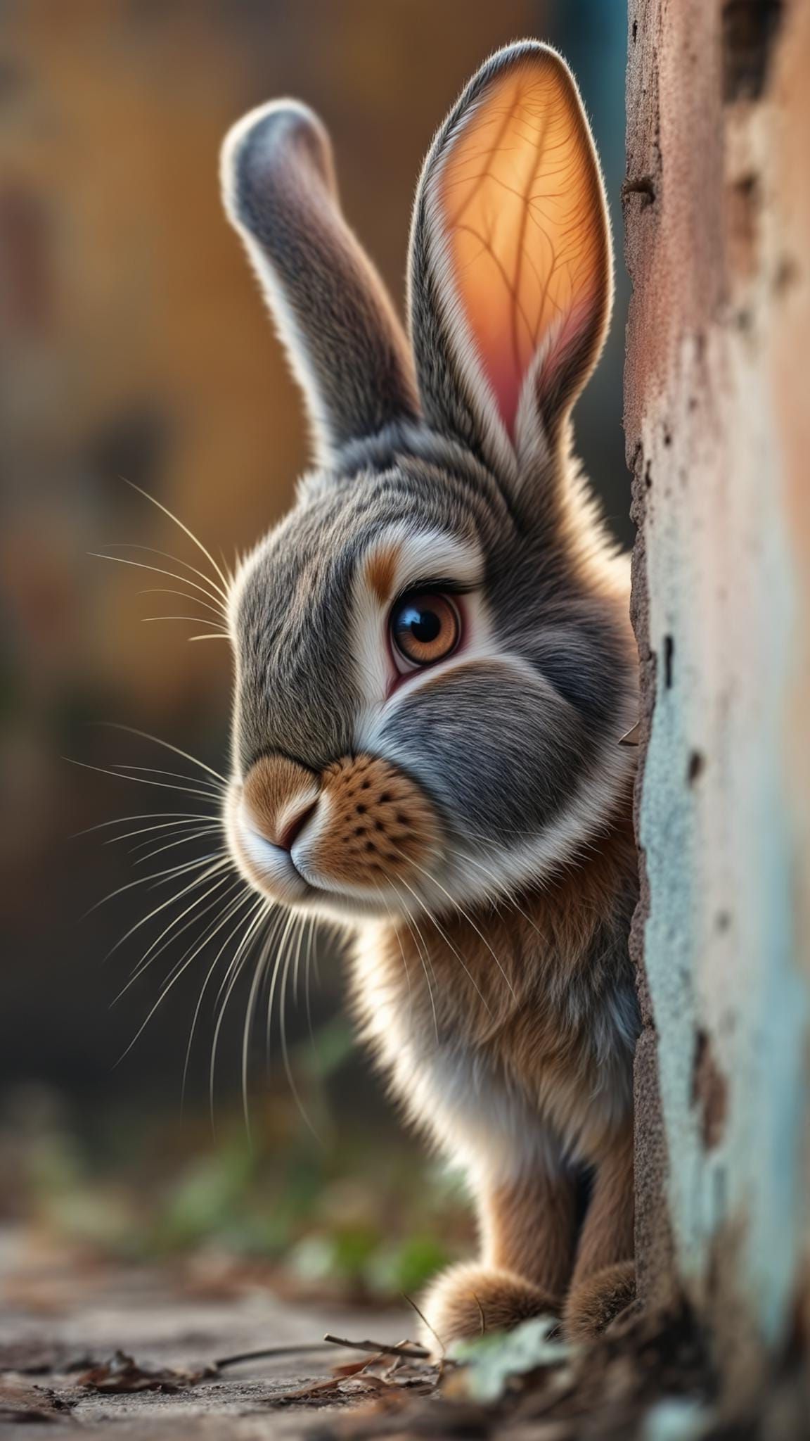 4. Realistic Bunny Peeking Behind A Wall