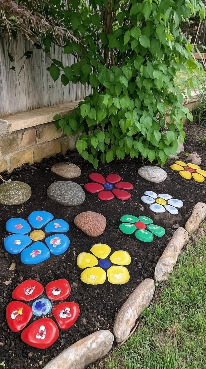 15. Bright Rocks Framing a Flower Garden