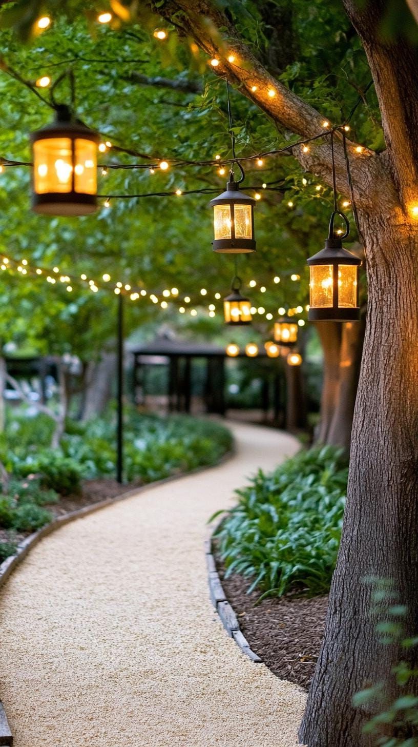 19. Fairy lights lighting up a garden walkway - photo 2