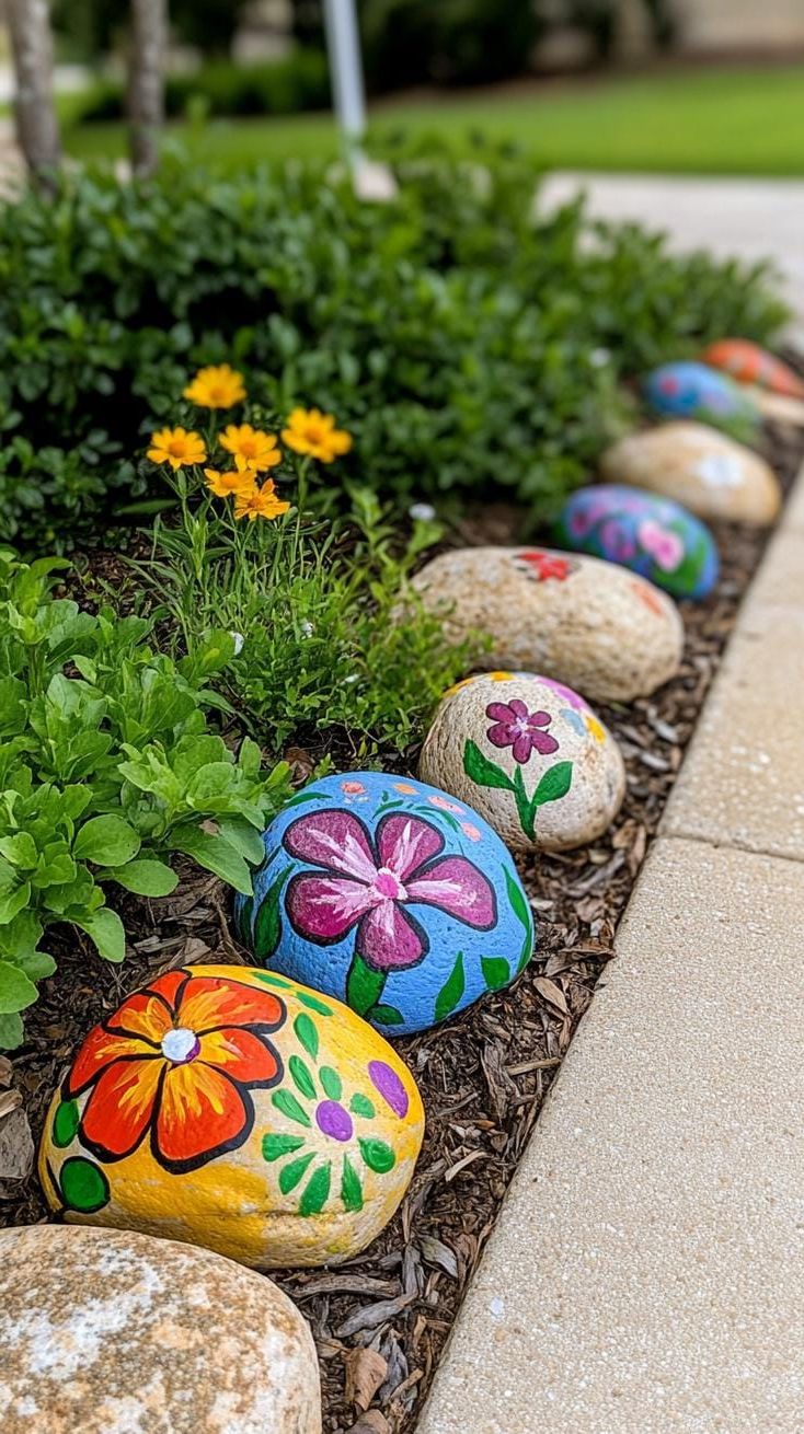 3. Hand-Painted Floral Rock Border for Front Yards - photo 3