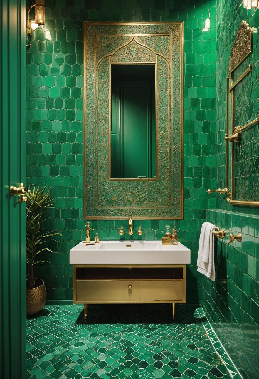 26. Moroccan-Inspired Emerald Bathroom Style