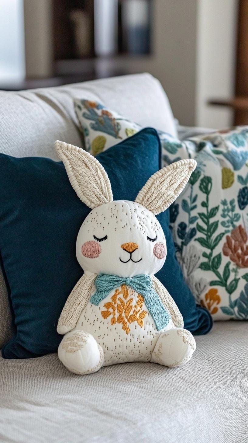 20. Embroidered Bunny-Shaped Throw Pillow - photo 3