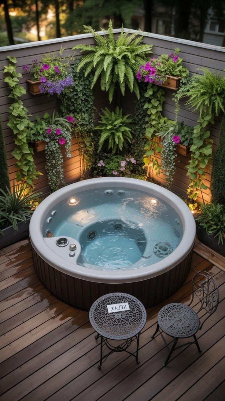 24. Compact corner hot tub surrounded by vertical garden - photo 3