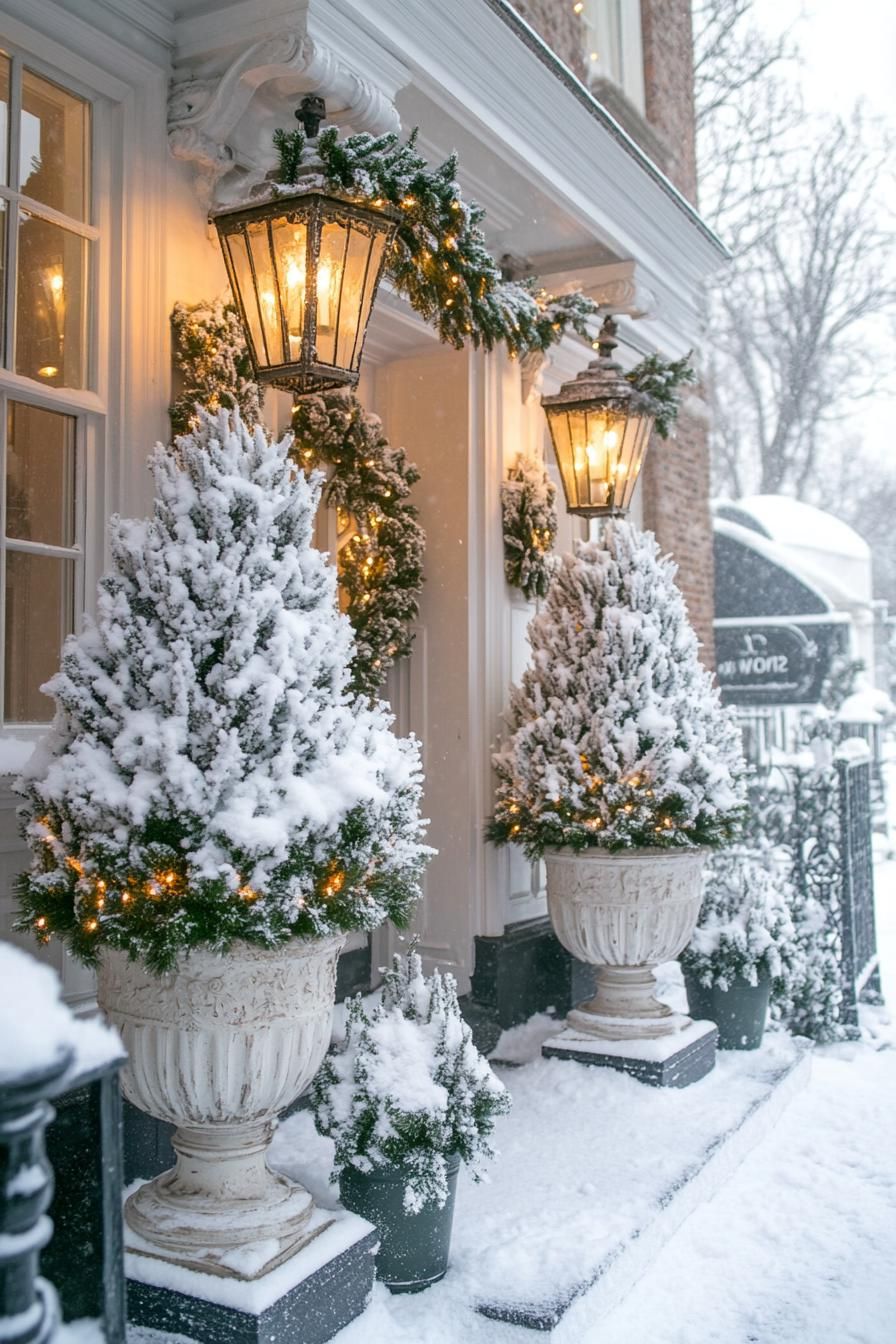 12. Snow-Covered Topiary Decor Ideas
