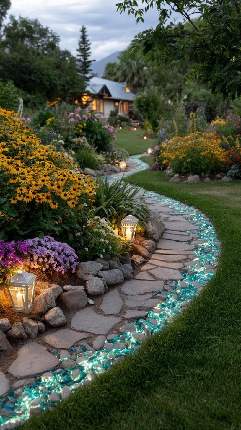 32. Garden Paths Lit by Shimmering Pebbles