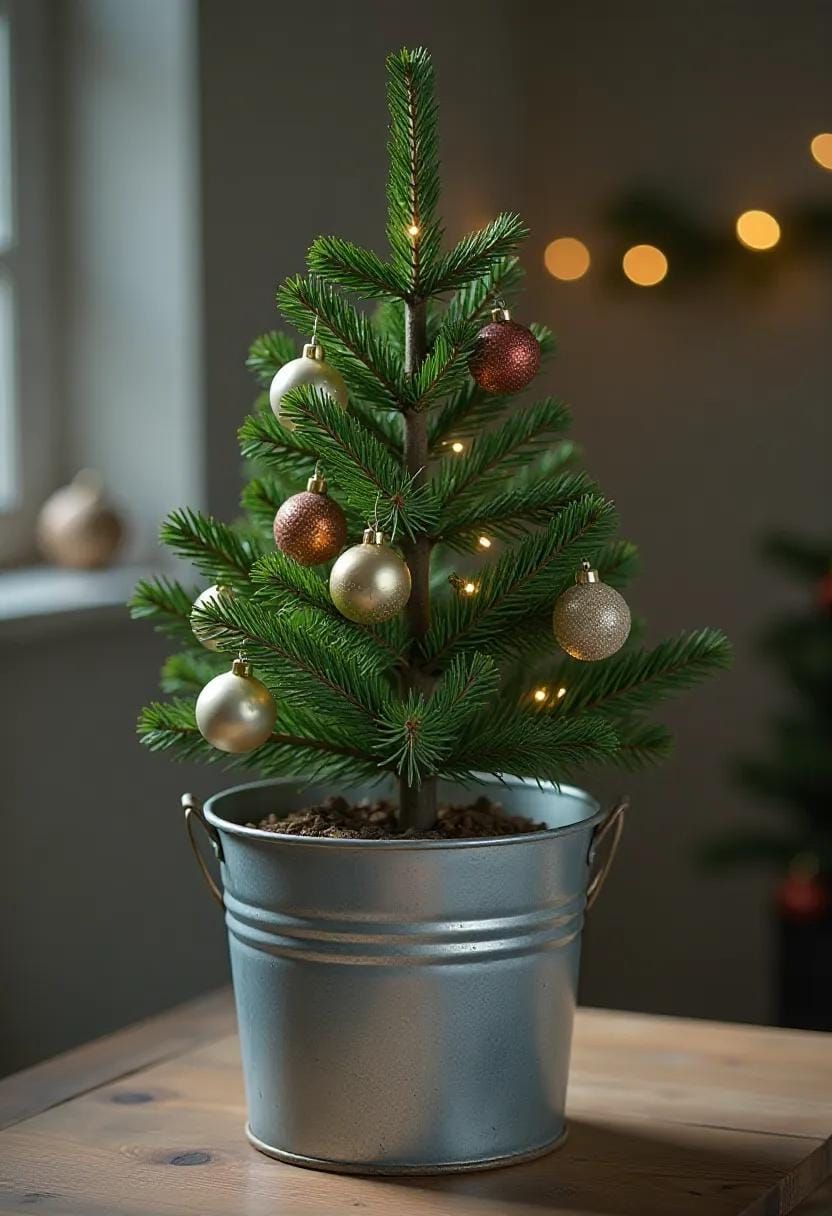 2. Vintage Bucket Potted Tabletop Tree - photo 2