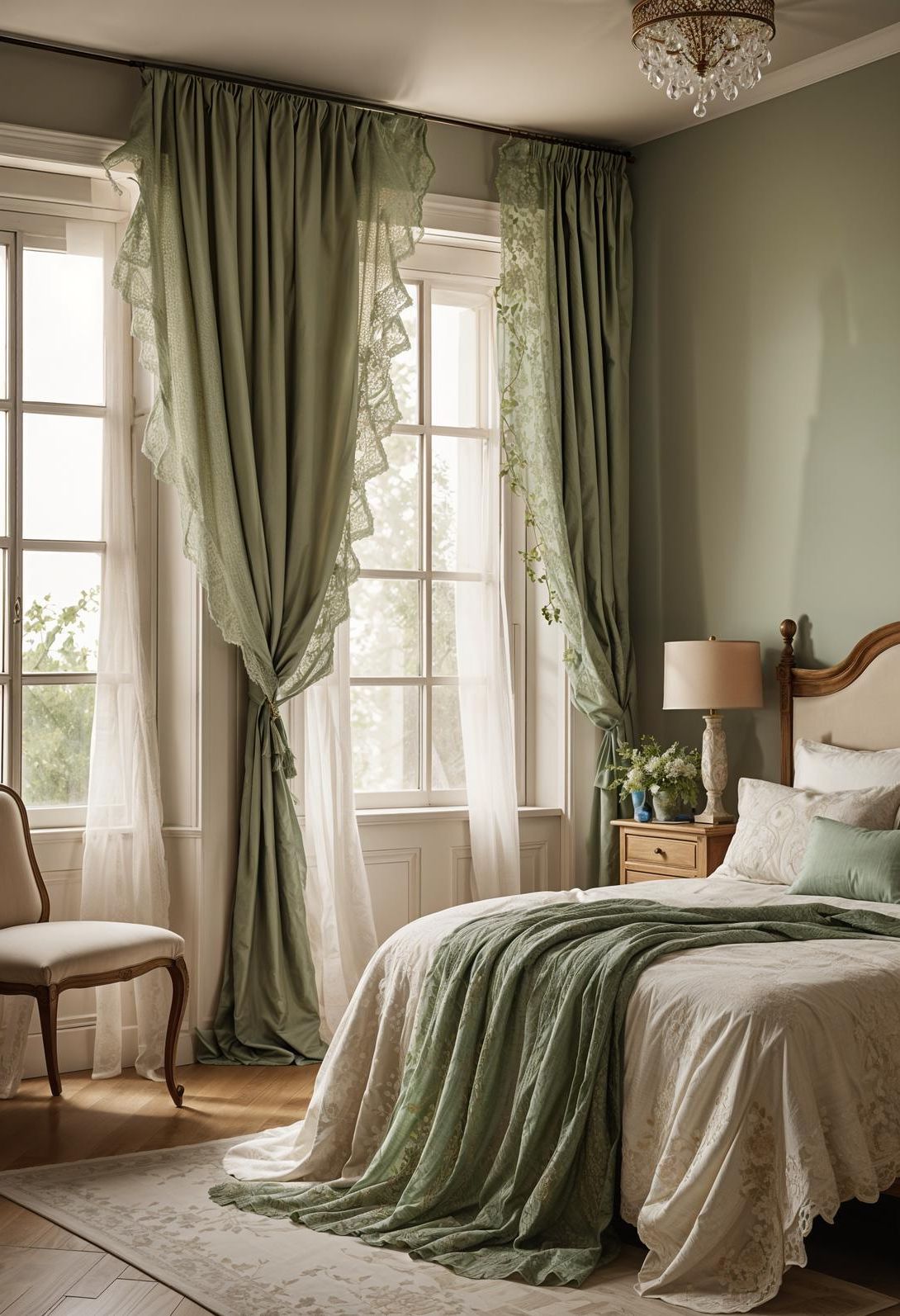 17. Sage Green Lace Curtains