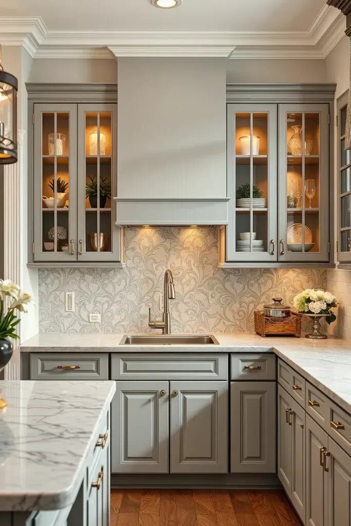 Gray Cabinets with Glass Cabinet Doors - photo 2