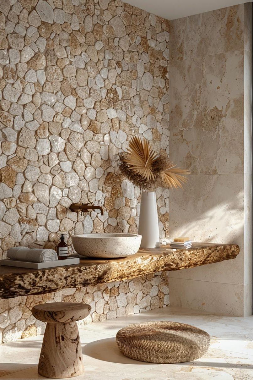 15. Earthy Pebble Tile for a Natural Feel
