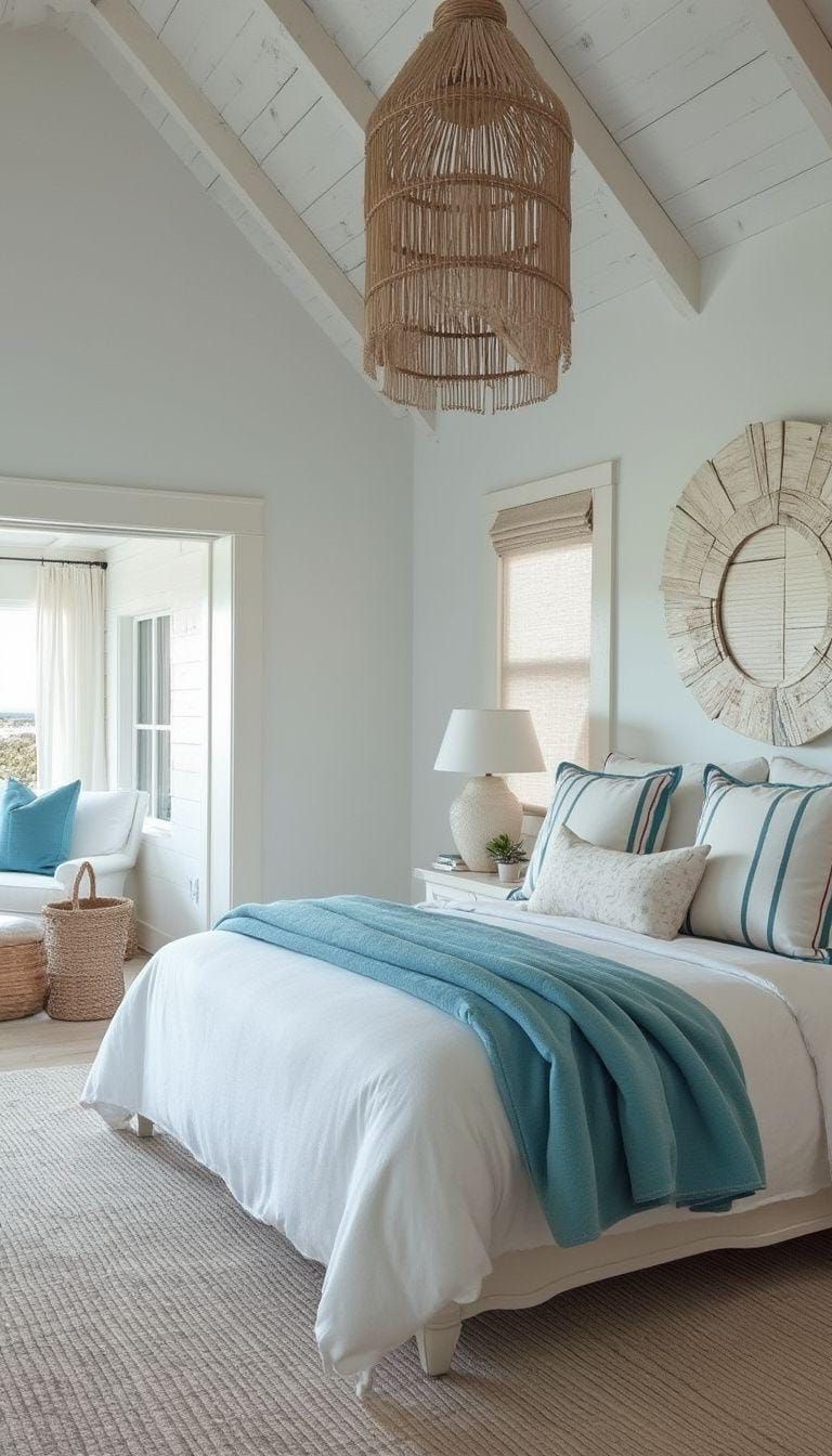 11. Coastal Bedroom With Blues and Driftwood