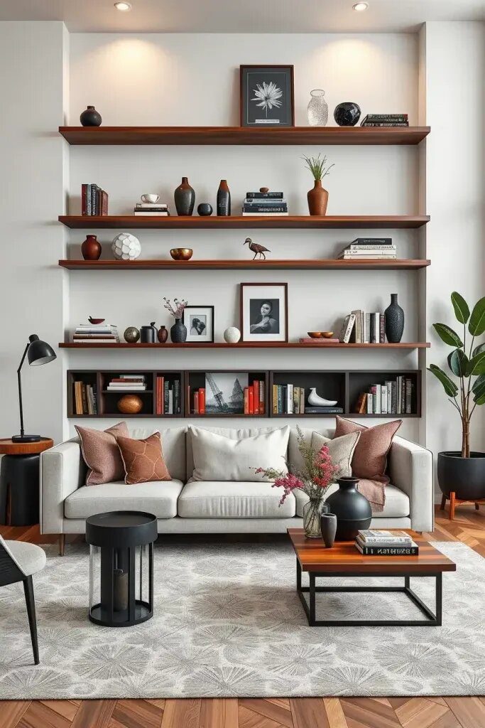 Open Shelving to Display Books and Trinkets