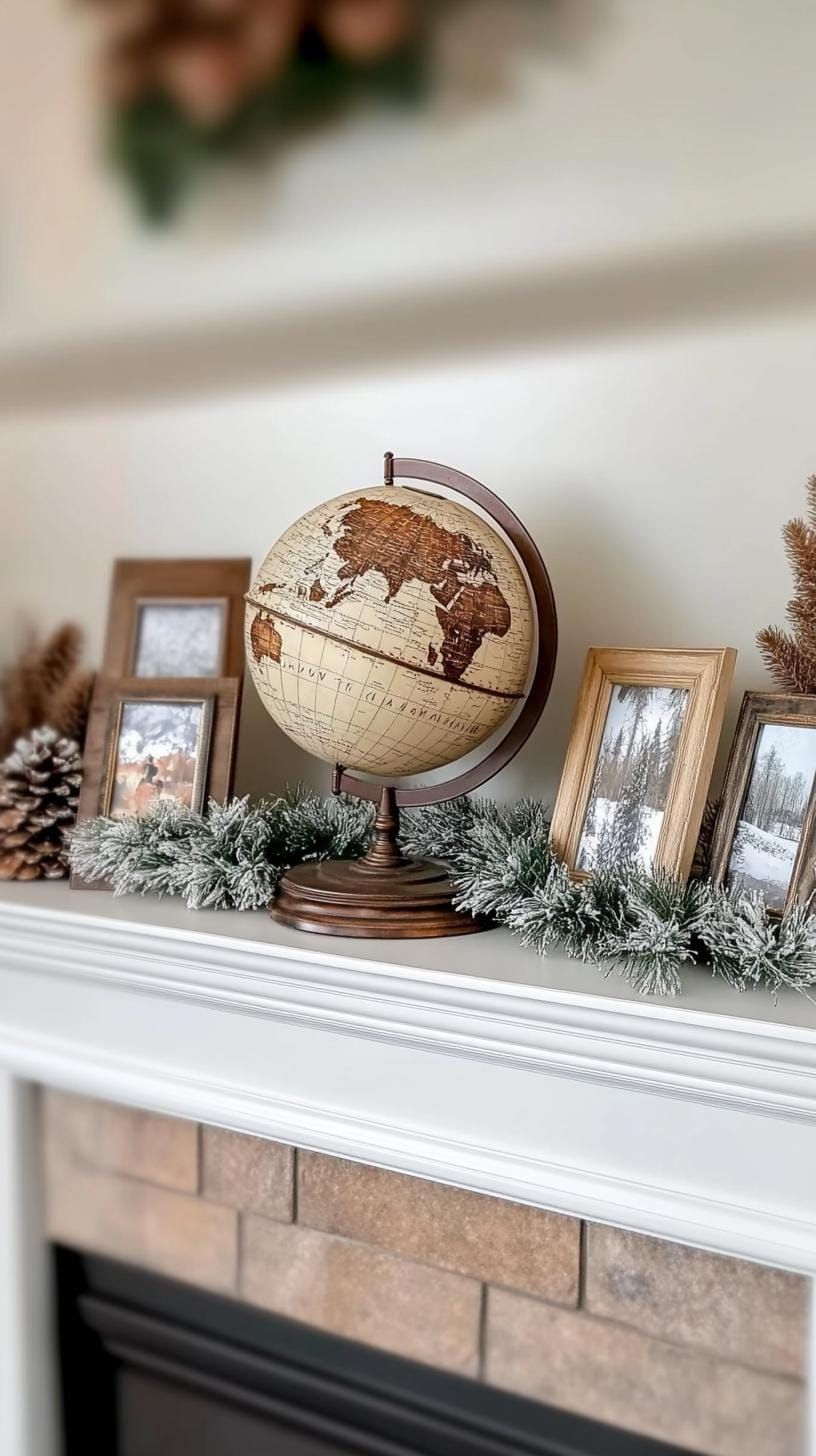 15. Globe and Travel Photo Centerpiece