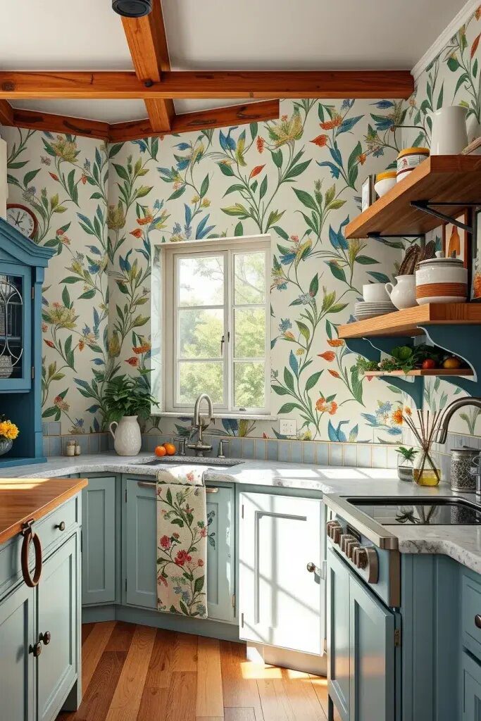 Botanical Sage and Blue Wallpaper Ideas
