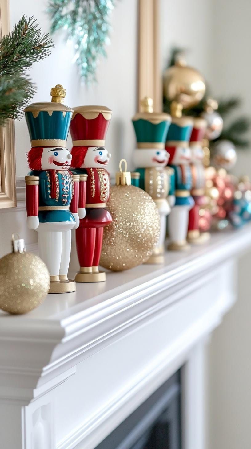 12. Festive Nutcracker Mantle Display