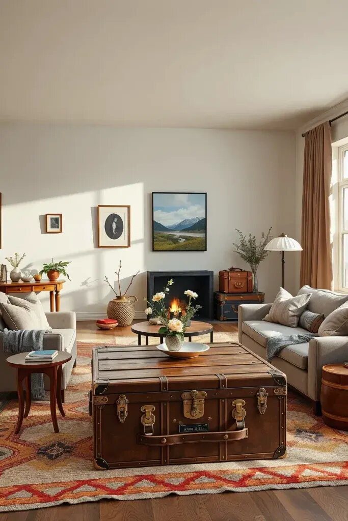 1. Using Vintage Trunks and Chests as Living Room Accents