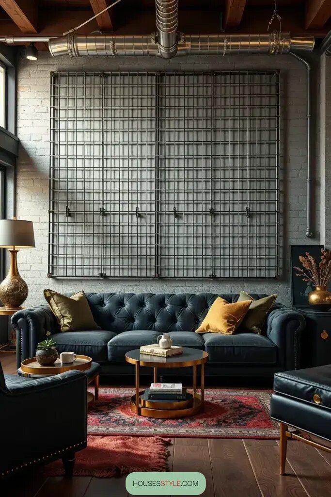 Set Cozy Upholstered Chairs Against Wall Grids
