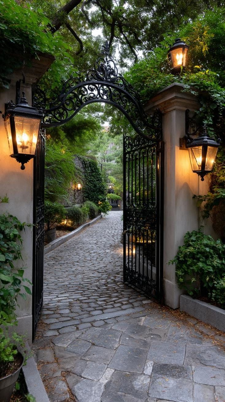 5. Lantern-lit wrought iron garden gate - photo 2