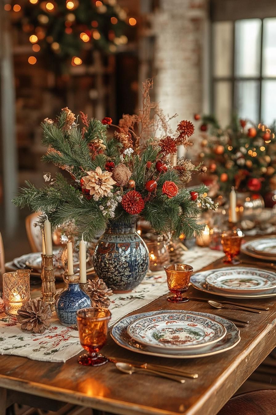 13. Boho Chic Christmas Table Ideas