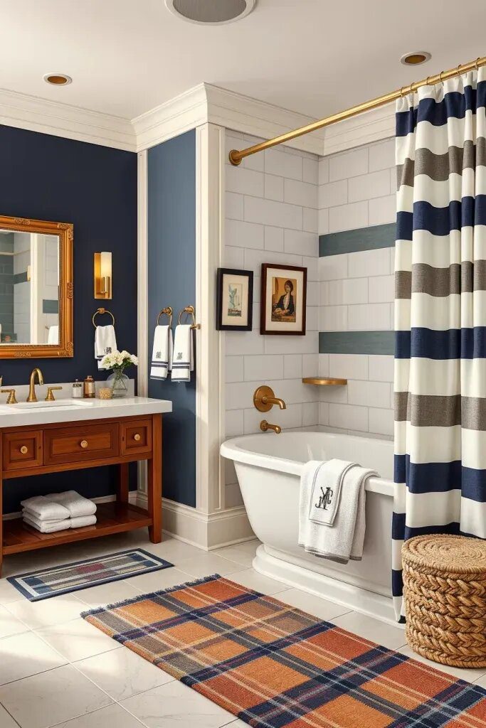 Bringing Plaid and Stripes into Bathroom Textiles