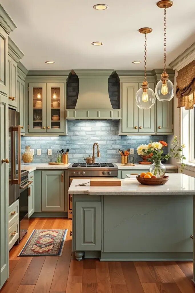 Layered Lighting That Showcases Sage and Blue - photo 2