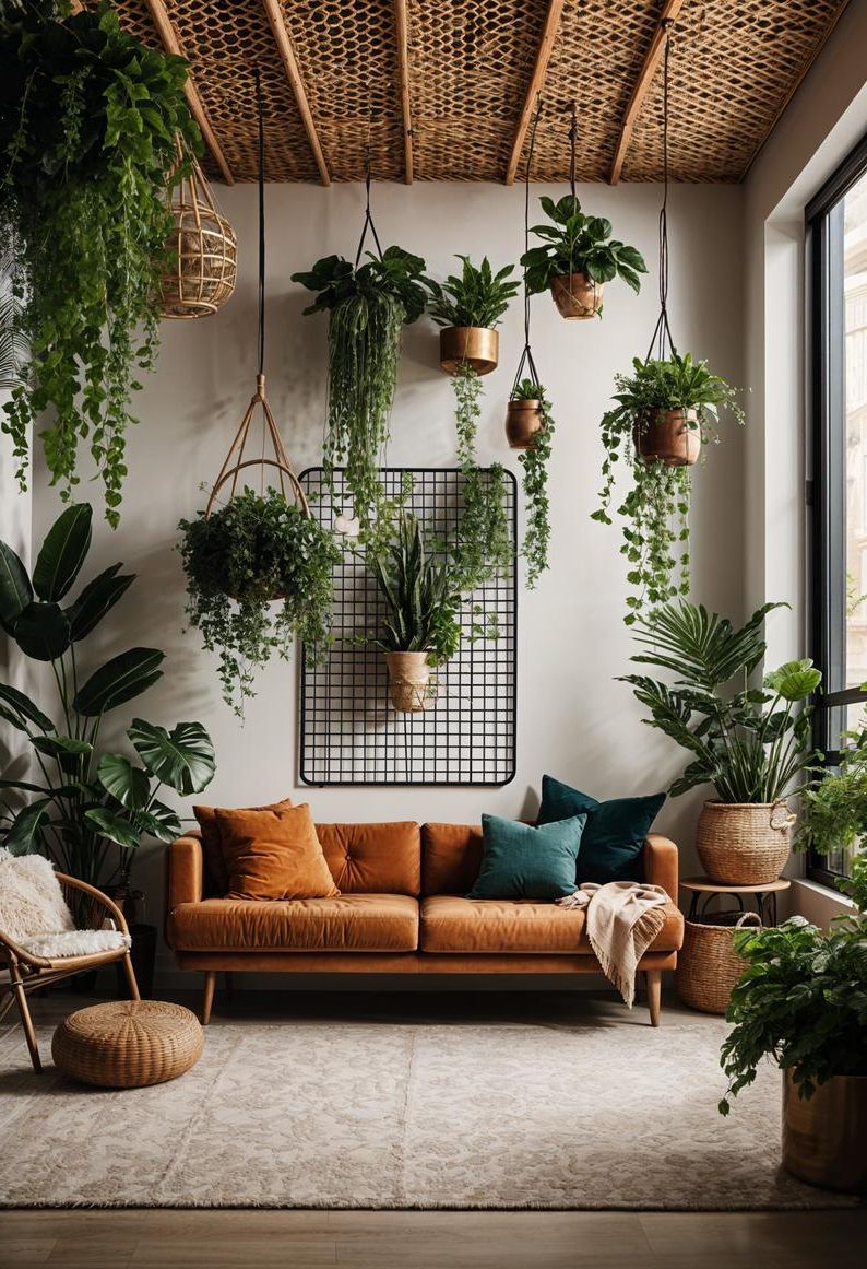34. Grid-Style Ceiling Plant Hangers