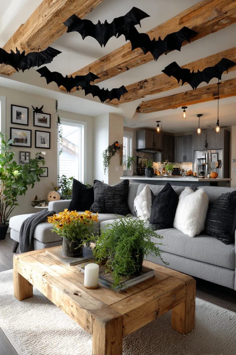 9. Felt Bats Hanging from the Ceiling