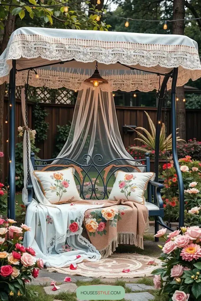 Romantic Lace Canopy Swing Benches - photo 2