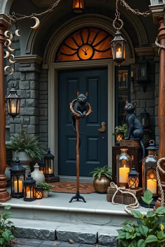Witchy Cat Figurines on Broomstick Stands - photo 2