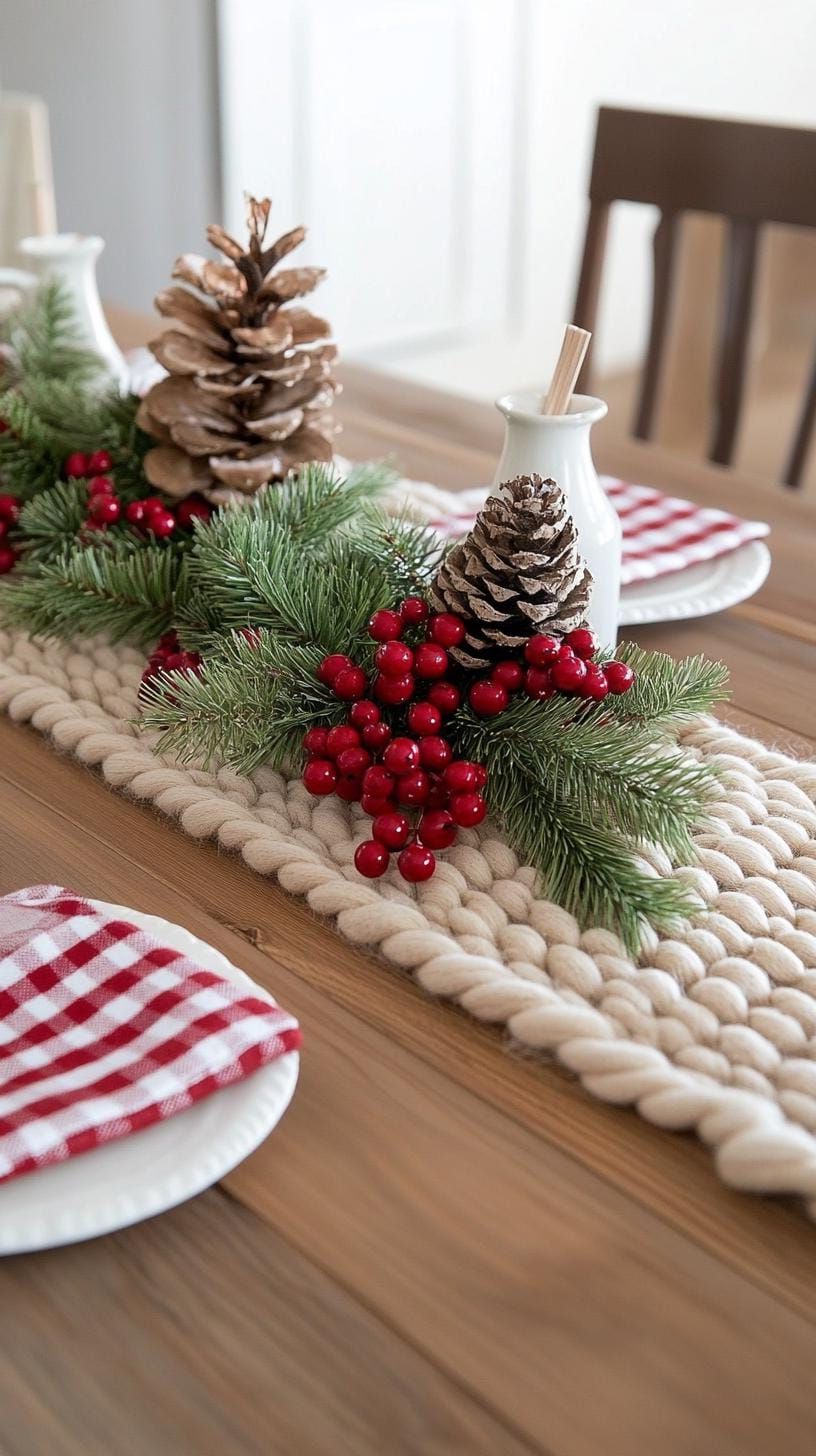 11. Farmhouse Christmas Table with Chunky Knit Accents