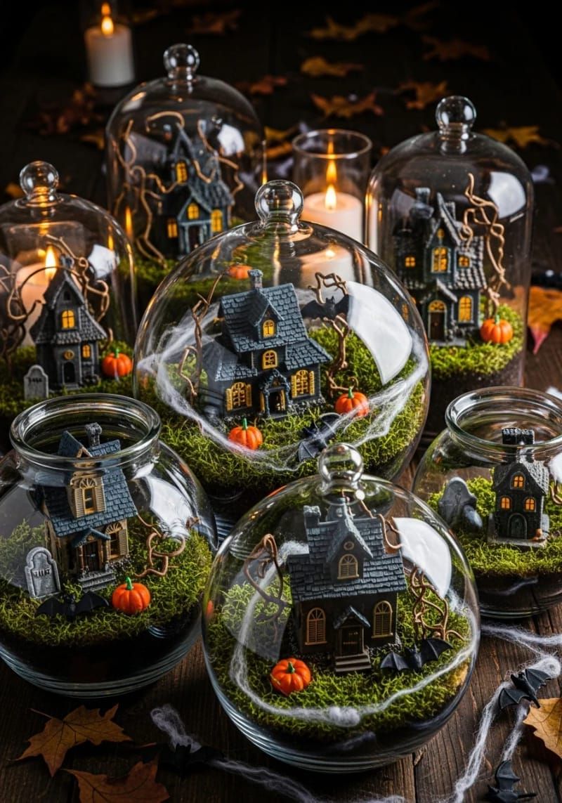 20. Mossy Miniature Haunted House Terrariums