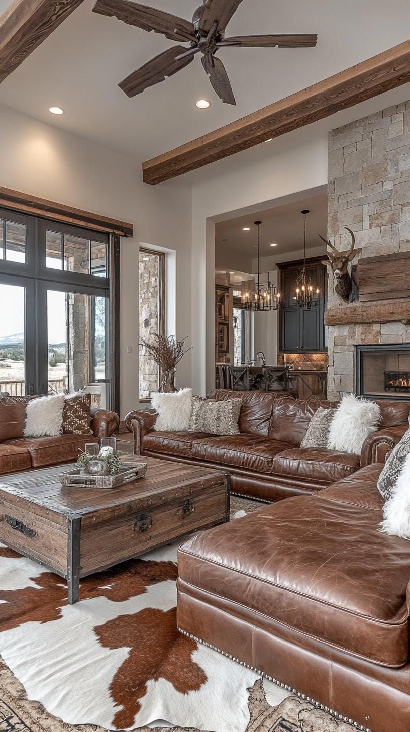 13. Living Room With Cowhide Rugs and Throws - photo 2