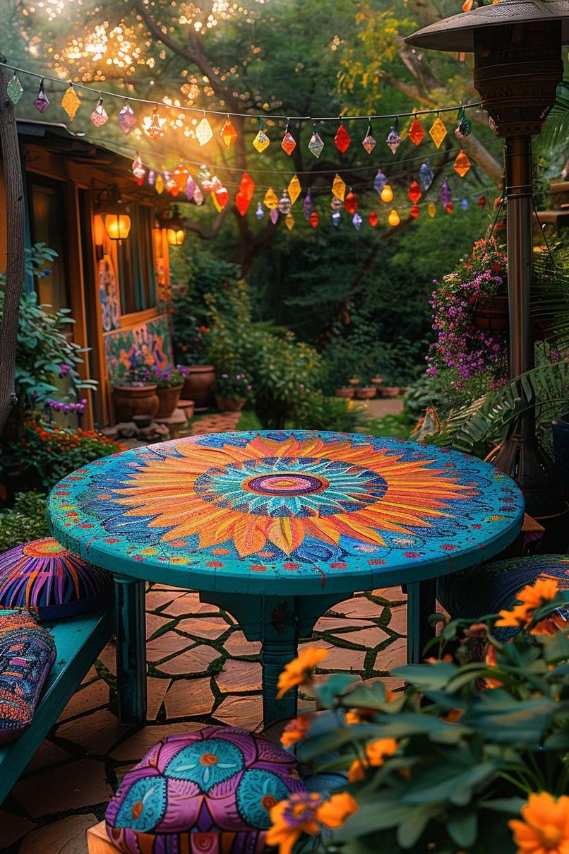 18. Mandala-Inspired Bohemian Garden Table