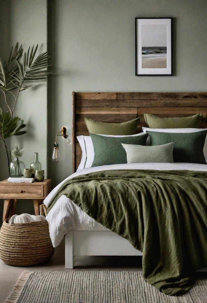8. Coastal Olive Green Bedroom with Nautical Accents
