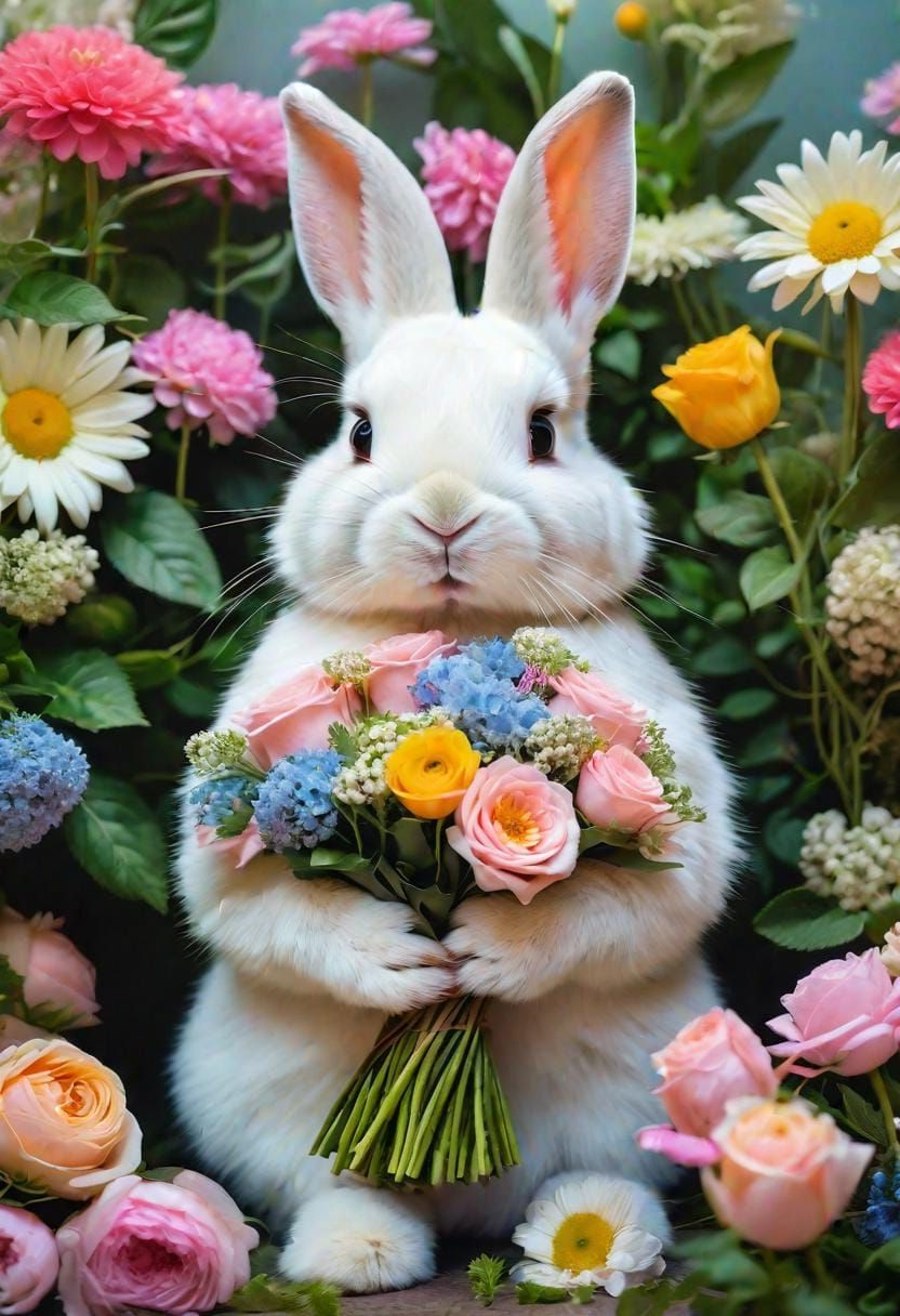 2. Bunny Holding Pastel Flower Bouquet - photo 3